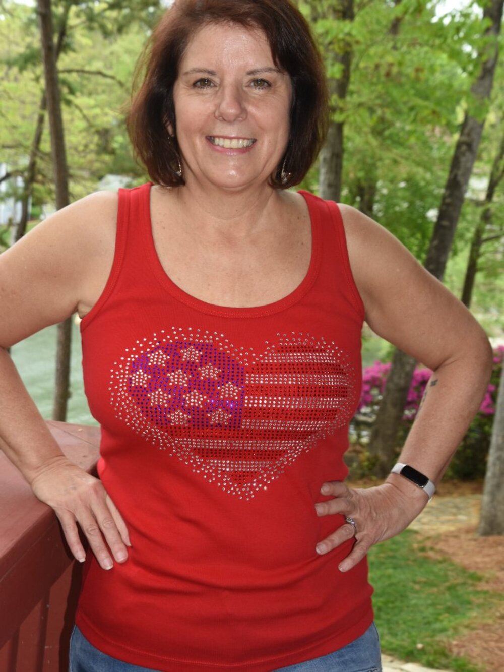 4th of July Patriotic rhinestone  red sleeveless tank sz XS S M L XL XXL 1X2…